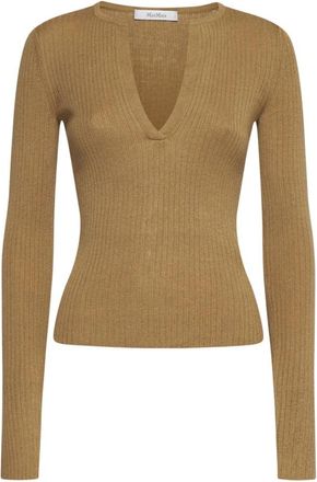 Max Mara Urlo Zijde Kasjmier Trui - Dames - V-hals truien - Bruin - L - Kasjmier - Truien & Vesten