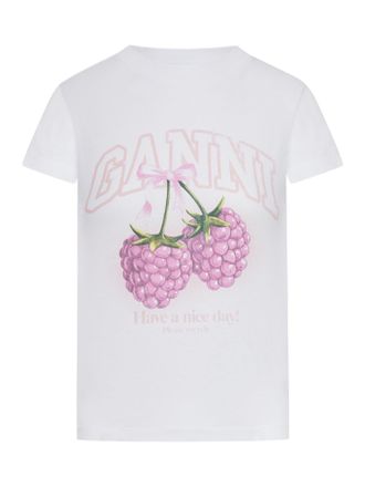 Ganni COTTON T-SHIRT WITH PLACED PRINT - Ganni - Woman