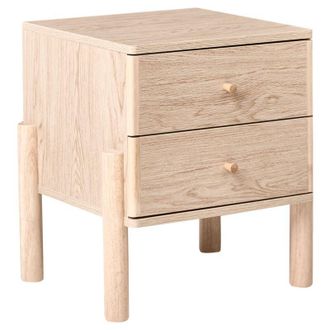 Beliani Bedside Table Light Brown Particle Board Solid Wood Legs Nightstand Modern Scandinavian Style Bedroom Storage COLLINS