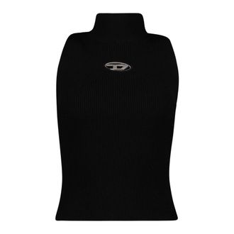Diesel Tops, Dames, Zwart, XS, Geribbelde mouwloze top met hoge hals