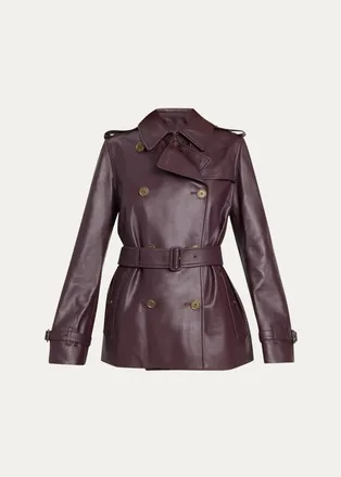 Burberry Kensington Leather Belted Short Trench Jacket