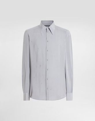 Dolce & Gabbana Gold Shirt In Silk Jacquard - Man Shirts Grey 38