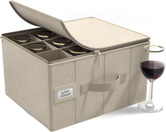 Sorbus Stemware Storage Cases Hard Shell, Wine Glass Storage Box Case With Dividers & Handle