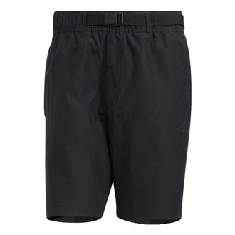 adidas Solid Color Belt Detail Straight Shorts Black HE9934