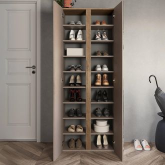 Dmora Armadio Multiuso 2 Ante Salcito, 8 Ripiani, 9 Vani Made In Italy, 2 Ante, 70x185h Cm Marrone Bronzo