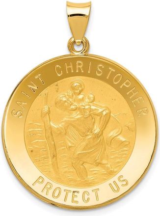 Diamond2Deal 14k Yellow Gold and Satin Hollow Saint Christopher Medal Round Pendant