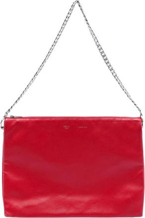 Celine Pre-owned Vintage Leren Schoudertas met Kettingriem - Dames - Vintage Schoudertas - Rood - ONE Size - Leer - Vintage