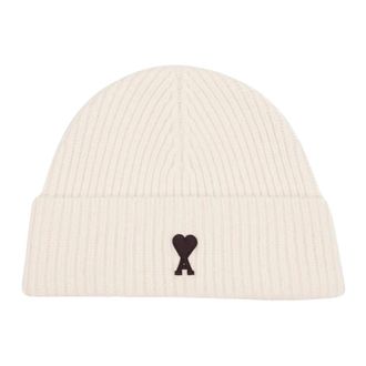 Ami Ami de Coeur Logo Gebreide Muts - Heren - Accessoires - Beige - Maat: ONE Size Wol