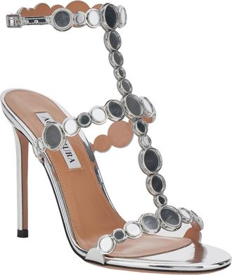 Aquazzura Womens Heeled Sandals Afterglow 105 Metallic Synthetic Leather