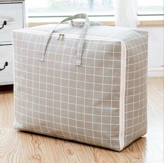 OEM Bolsa De Almacenamiento Grande, 105 L, Impermeable, Con Asa, Para Ropa, Mantas Y Almohadas - 70 X 50 X 30 Cm - Estampado De Cuadros Grises