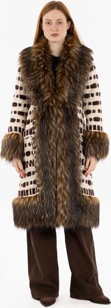 The Extreme Collection Cappotto lungo Claire con pelo bordeaux / bianco