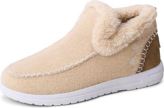 Generic Orthopedic Fleece Slip-On Boots,Womens Warm Plush Lined Non-Slip Flat Shoes Winter Casual Ankle Booties Shoes (Apricot,4.5)
