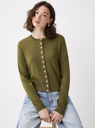 Twik Womens Thin iridescent-button Cardigan Sweater