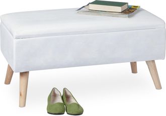Relaxdays Relaxdays - Ba&uacute;l Almacenamiento, Funda Terciopelo, 40 L, Acolchado, Patas Madera, Asiento Almacenaje, 41x80x40 Cm, Blanco