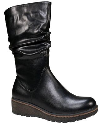 GC SHOES Womens GC Shoes Dange Black Faux Leather Lug Sole Riding Boots HAWK2235