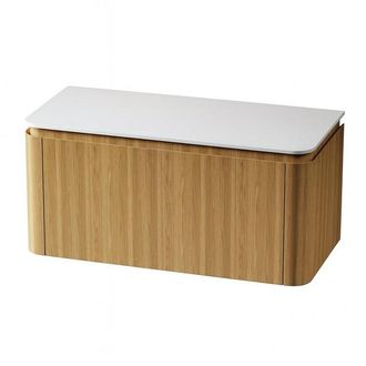 Saniclass Terra Badmeubelset - 100cm - 2 lades - afgeronde hoeken - topblad solid surface - sandwood (licht eiken)