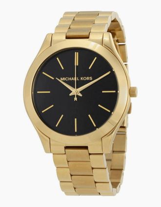 Michael Kors Womens Michael Kors MK3478 Slim Runway Black Dial Gold-tone Ladies Watch