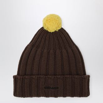 Miu Miu Berretto cacao/giallo in cashmere