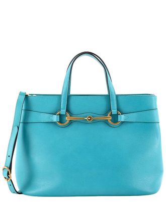 Gucci Blue Sheep Leather Bright Bit Convertible Tote Medium (Authentic Pre- Loved)