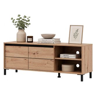 Dmora Mueble Para Tv cigno, 2 Estantes, 2 Puertas, Con Patas, 138x40x52h Cm, Marr&oacute;n Roble Con Nudos