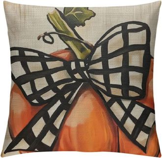 OEM Funda De Almohada Oto&ntilde;al Con Estampado De Calabaza Naranja De Acci&oacute;n De Gracias, Funda De Coj&iacute;n De Lino Con Lunares, Decoraci&oacute;n Estilo Casa De Campo, 