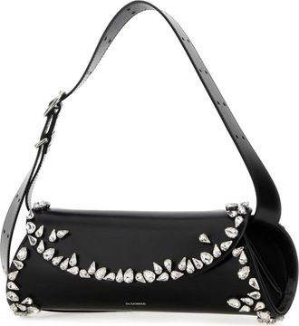 Jil Sander Womens Cannolo Shoulder Bag Black Leather Bovina