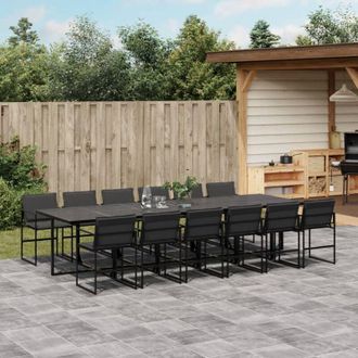 vidaXL Juego De Comedor De Jard&iacute;n 13 Pzas Con Cojines Textileno Negro Vidaxl