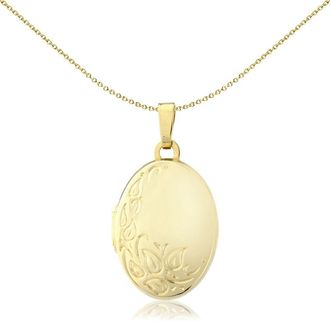 Jewelco London 9ct Gold Floral Motif Oval Locket Pendant - 18x14mm - LKNR02210
