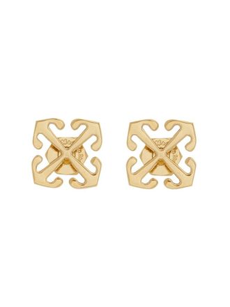 Off-white Mini Arrow Earrings in Polished Brass