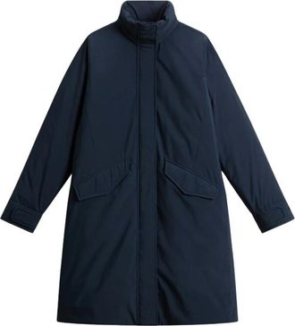 Woolrich Lange Cloud Jas met Opvouwbare Capuchon - Dames - Parka Jassen - Blauw - L - Jassen