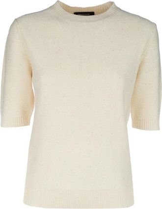 Fabiana Filippi Rondgebreide trui met ronde hals - Dames - Ronde hals truien - Beige - M - Katoen - Truien & Vesten