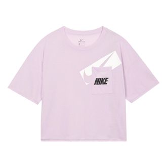 Nike (WMNS) Nike Dri-fit Loose Round Neck Alphabet Short Sleeve Pink Red DC7190-576
