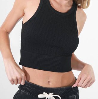 NikiBiki Cable Knit High Neck Crop Top In Black