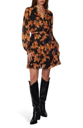 Lost + Wander Golden Rendezvous Floral Print Long Sleeve Minidress in Black Orange Multi at Nordstrom Rack, Size Large