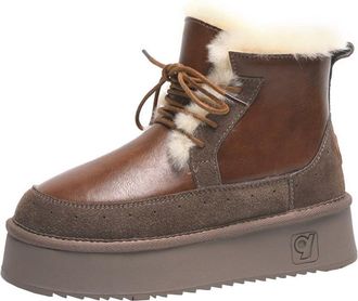 Generic Women snow boots with thick soles and straps cotton shoes with thick velvet waterproof and anti slip versatile short boots (brown,6.5)