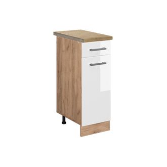 Vicco Mueble Bajo De Cocina R-line, Blanco Alto Brillo, 30 Cm, Et Roble