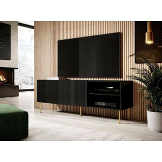 Dmora Mueble De Tv Magnano, Aparador De Sal&oacute;n Con Cuatro Puertas Batientes, Elevado Del Suelo, 150x42 H52 Cm, Negro