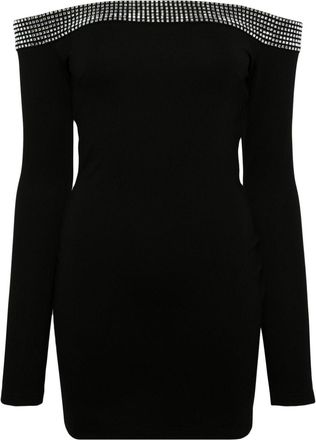 DAVID KOMA crystal-embellished off-shoulder dress - women - Polyamide/Viscose/Elastane - 10 - Black