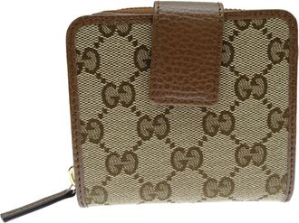Gucci Beige Brown Gg Canvas Leather Wallet (Bi-Fold) (Pre-Owned)
