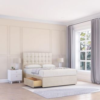 Sloomy Alabama Plush Bed Set With 2 Drawers, Mattress & 26 Headboard in Cream | Size: Small Single
