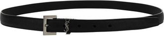 Saint Laurent Mens Black Lamb Ovis Aries Thin Belt