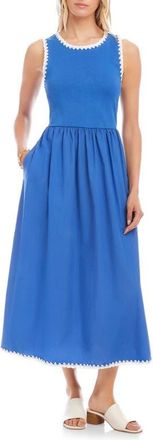 Karen Kane Edge Stitch Mixed Media Midi Dress in Blue at Nordstrom, Size X-Small P