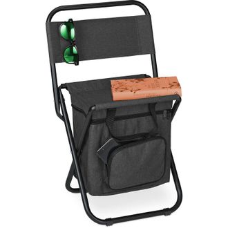 Relaxdays Relaxdays - camping chair with bag, foldable, with back support, outdoor seat, folding fishing stool, garden chair, black
