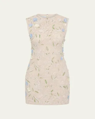 Rachel Gilbert Mistral Floral Applique Cotton Mesh Mini Dress