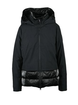 Bomboogie Fitted Short Black Wool Coat with Padded Texture