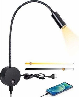 OEM L&aacute;mpara De Lectura De Pared, L&aacute;mpara De Mesilla De Noche Led Con Interruptor T&aacute;ctil Regulable Y Puerto De Carga Usb, L&aacute;mpara De Lectura De Cama Girato