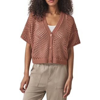 Splendid Nova Short Sleeve Cotton Pointelle Cardigan in Chestnut at Nordstrom Rack, Size X-Large