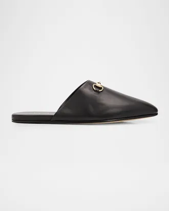 Gucci Men & apos;s Lucy Horsebit Nappa Leather Mules