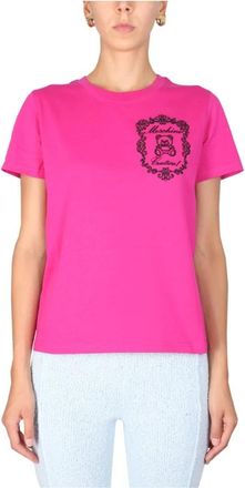 Moschino T-shirt met ronde hals en logoprint - Dames - T-shirts - Paars - M - Katoen - Tops