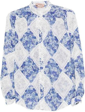 Twinset Floral Print Shirt With Ruffle Trim
